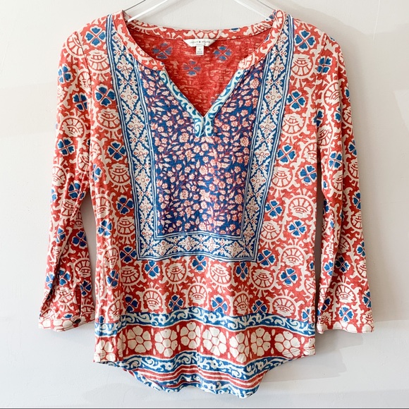 Lucky Brand Tops - LUCKY BRAND Red Mixed Print Long Sleeve V neck